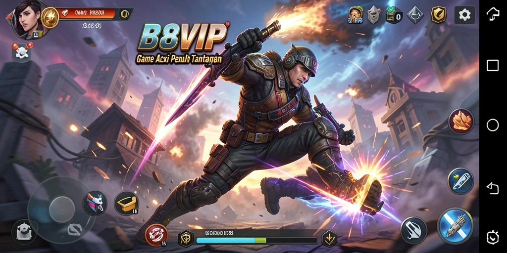 Screenshot B8VIP menampilkan aksi mendebarkan dalam pertempuran intens.