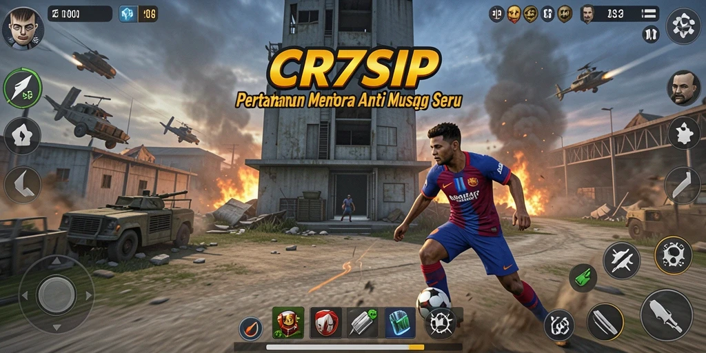 Tampilan gameplay CR7SIP yang menegangkan di medan pertempuran Tower Defense.