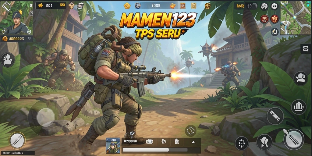 Screenshot gameplay MAMEN123 menampilkan pertempuran seru dalam TPS.